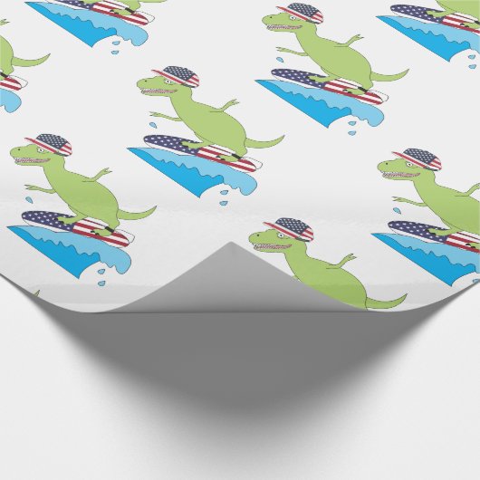 Amerikaanse vlag Dinosaur Surfing Cadeaupapier (Hoek)