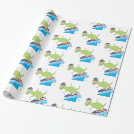 Amerikaanse vlag Dinosaur Surfing Cadeaupapier