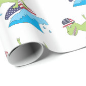 Amerikaanse vlag Dinosaur Surfing Cadeaupapier (Rol Hoek)