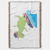 Amerikaanse vlag Dinosaur Surfing Deken (Voorkant Verticaal)