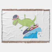 Amerikaanse vlag Dinosaur Surfing Deken (Voorkant)