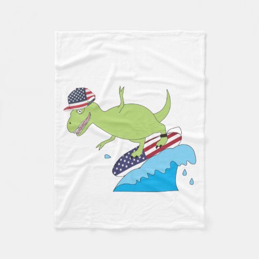 Amerikaanse vlag Dinosaur Surfing Fleece Deken (Voorkant)