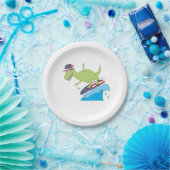 Amerikaanse vlag Dinosaur Surfing Papieren Bordje (Feest)
