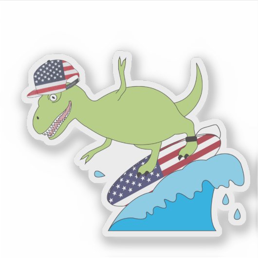 Amerikaanse vlag Dinosaur Surfing Sticker (Voorkant)