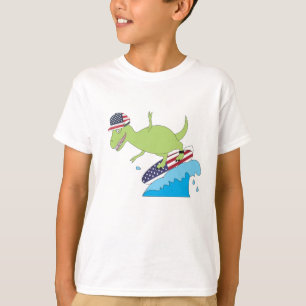 Amerikaanse vlag Dinosaur Surfing T-shirt