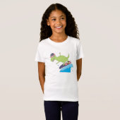 Amerikaanse vlag Dinosaur Surfing T-shirt (Voorkant volledig)