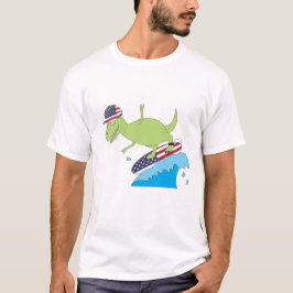 Amerikaanse vlag Dinosaur Surfing T-shirt