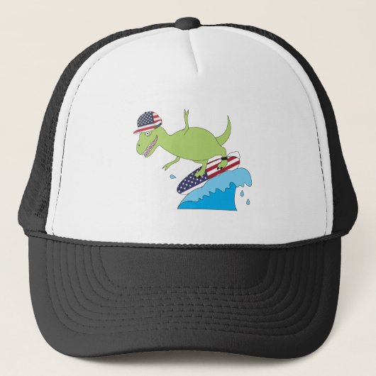Amerikaanse vlag Dinosaur Surfing Trucker Pet (Voorkant)