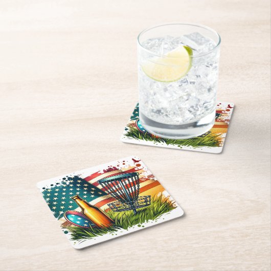 Amerikaanse vlag disc golf en bier kartonnen onderzetters (Insitu)