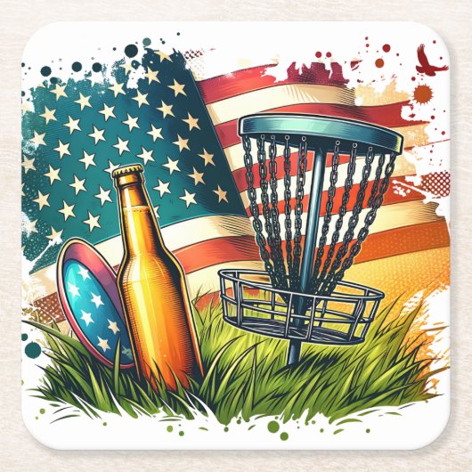 Amerikaanse vlag disc golf en bier kartonnen onderzetters (Voorkant)