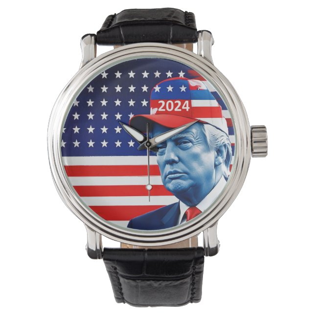 Amerikaanse vlag Donald Trump 2024 Horloge (Voorkant)