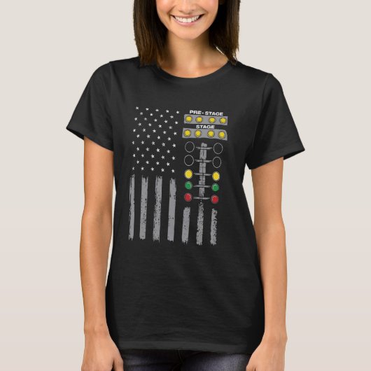 Amerikaanse vlag Drag Strip Auto Tree Light Raceca T-shirt (Voorkant)
