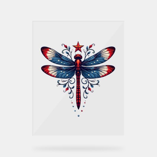 Amerikaanse Vlag Dragonfly Patriottische 4th of Ju Acryl Bord (Voorkant)