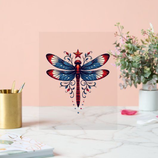 Amerikaanse Vlag Dragonfly Patriottische 4th of Ju Acryl Bord (Huwelijk)