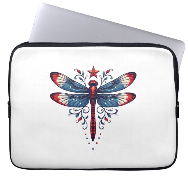 Amerikaanse Vlag Dragonfly Patriottische 4th of Ju Laptop Sleeve (Voorkant)