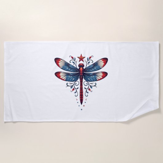 Amerikaanse Vlag Dragonfly Patriottische 4th of Ju Strandlaken (Voorkant)