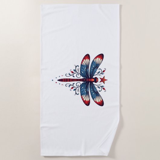 Amerikaanse Vlag Dragonfly Patriottische 4th of Ju Strandlaken (Voorkant)
