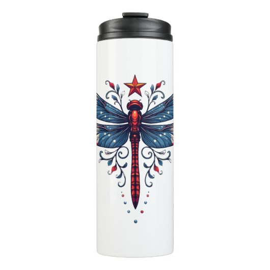 Amerikaanse Vlag Dragonfly Patriottische 4th of Ju Thermosbeker (Voorkant)