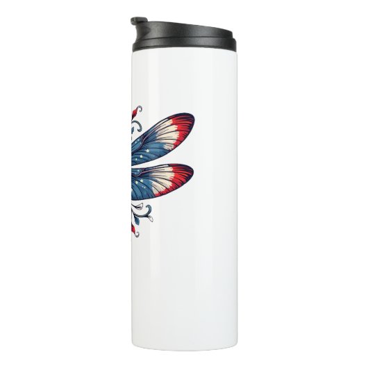 Amerikaanse Vlag Dragonfly Patriottische 4th of Ju Thermosbeker (Geroteerd rechts)