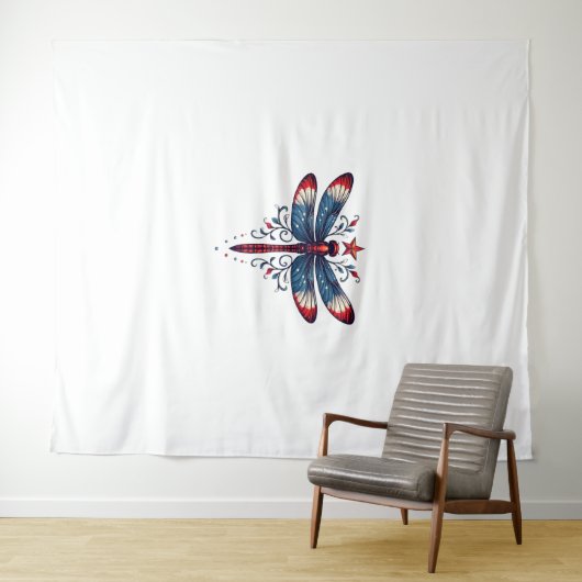 Amerikaanse Vlag Dragonfly Patriottische 4th of Ju Wandkleed (In Situ (horizontaal))
