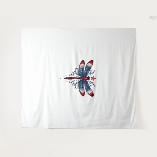 Amerikaanse Vlag Dragonfly Patriottische 4th of Ju Wandkleed (Voorkant (horizontaal))