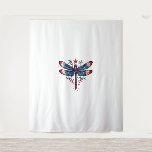 Amerikaanse Vlag Dragonfly Patriottische 4th of Ju Wandkleed (Voorkant)