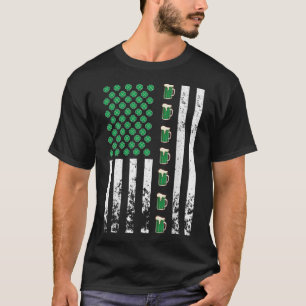Amerikaanse vlag Drink Irish Shamrock Green Beer M T-shirt