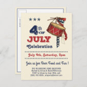 Amerikaanse vlag  drum 4th of JULY Celebration Uitnodiging Briefkaart (Voorkant / Achterkant)