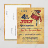 Amerikaanse vlag  drum 4th of JULY Celebration Uitnodiging Briefkaart (Voorkant / Achterkant)