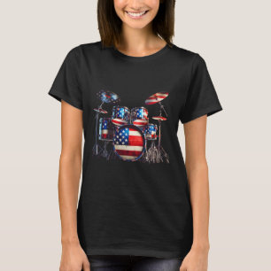 Amerikaanse Vlag Drum Drumstel 4 juli VS Patriotti T-shirt