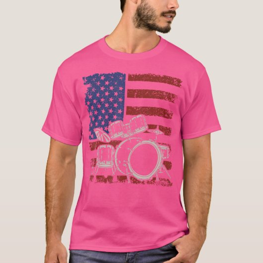 Amerikaanse Vlag Drummer Percussion Drums Speler M T-shirt (Voorkant)