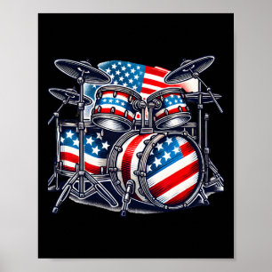 Amerikaanse Vlag Drumset USA Patriotic Drummer 4 Poster