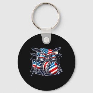 Amerikaanse Vlag Drumset USA Patriotic Drummer 4 Sleutelhanger