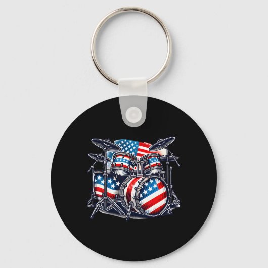 Amerikaanse Vlag Drumset USA Patriotic Drummer 4 Sleutelhanger (Voorkant)