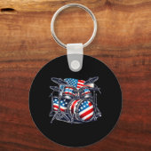 Amerikaanse Vlag Drumset USA Patriotic Drummer 4 Sleutelhanger (Voorkant)