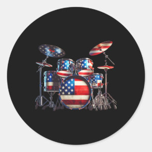 Amerikaanse vlag drumstel 4 juli USA Patriot Ronde Sticker