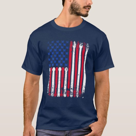 Amerikaanse vlag Drumsticks  Drummer T-shirt (Voorkant)