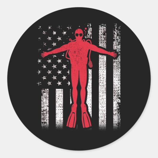 Amerikaanse vlag duikend patriottisch scuba ronde sticker (Voorkant)
