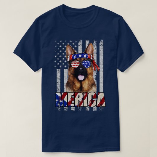 Amerikaanse vlag Duitse herder patriottisch op de  T-shirt (Design voorkant)