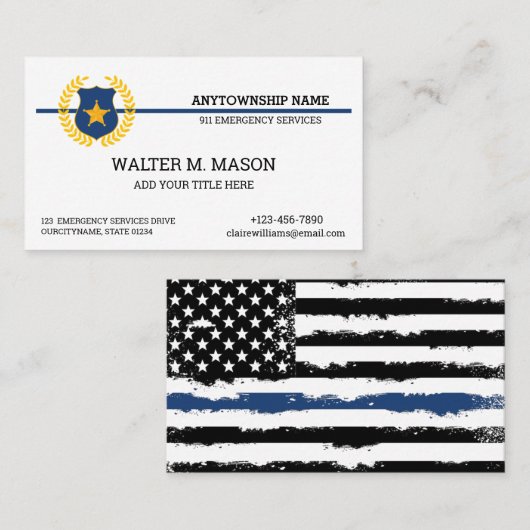 AMERIKAANSE VLAG | Dunne blauwe lijn politie Visitekaartje (Voorkant / Achterkant)