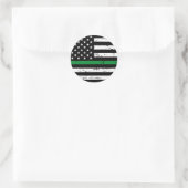 Amerikaanse vlag dunne groene lijn ronde sticker (Tas)