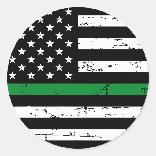 Amerikaanse vlag dunne groene lijn ronde sticker (Voorkant)
