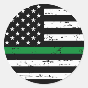 Amerikaanse vlag dunne groene lijn ronde sticker