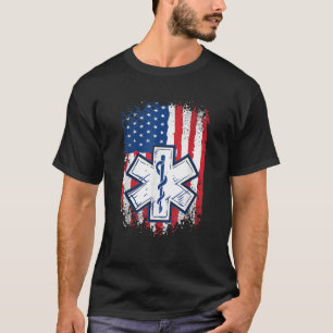 Amerikaanse Vlag Dunne Witte Lijn EMS EMT Paramedi T-shirt