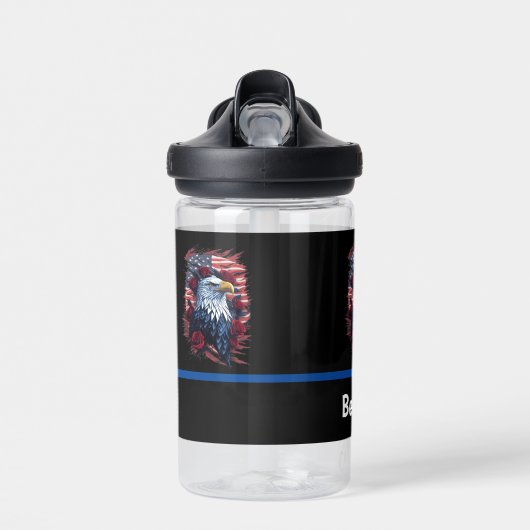 Amerikaanse Vlag Eagle Rozen Rood Wit Blauw Waterfles (Voorkant)
