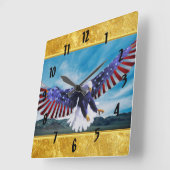 Amerikaanse vlag Eagle vliegt in de folie van het  Vierkante Klok (Hoek)