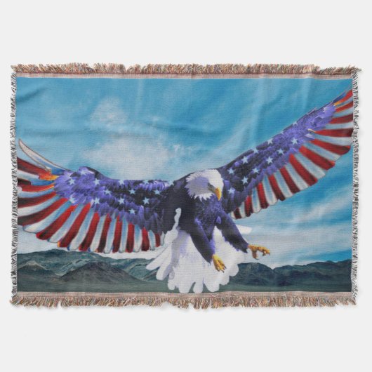 Amerikaanse vlag Eagle vliegt in de lichtblauwe he Deken (Voorkant)