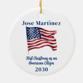 Amerikaanse vlag eerste kerst aangepaste nieuwe bu keramisch ornament (Achterkant)