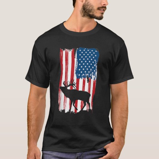Amerikaanse vlag Elk Hunter Hunter Hunter T-shirt (Voorkant)