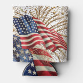  Amerikaanse Vlag en 4 juli Vuurwerk Blikjeskoeler (Voorkant)